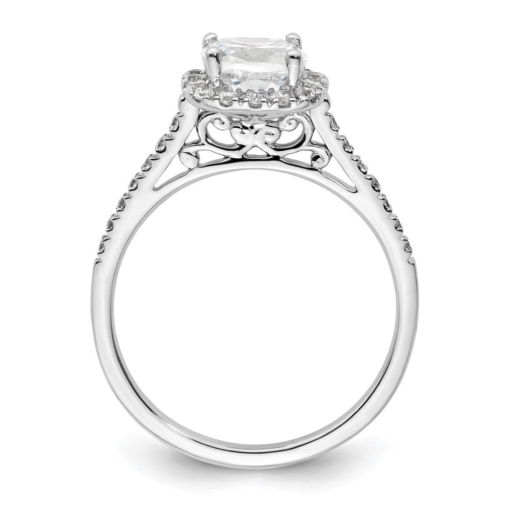 14K Weißgold Kissen Heiligenschein Synthetisch Diamant Verlobungsring
