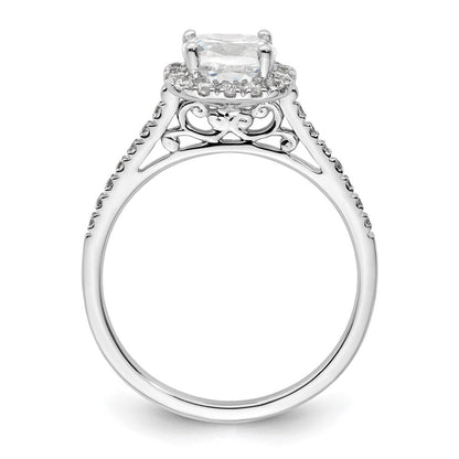14K Weißgold Kissen Heiligenschein Synthetisch Diamant Verlobungsring