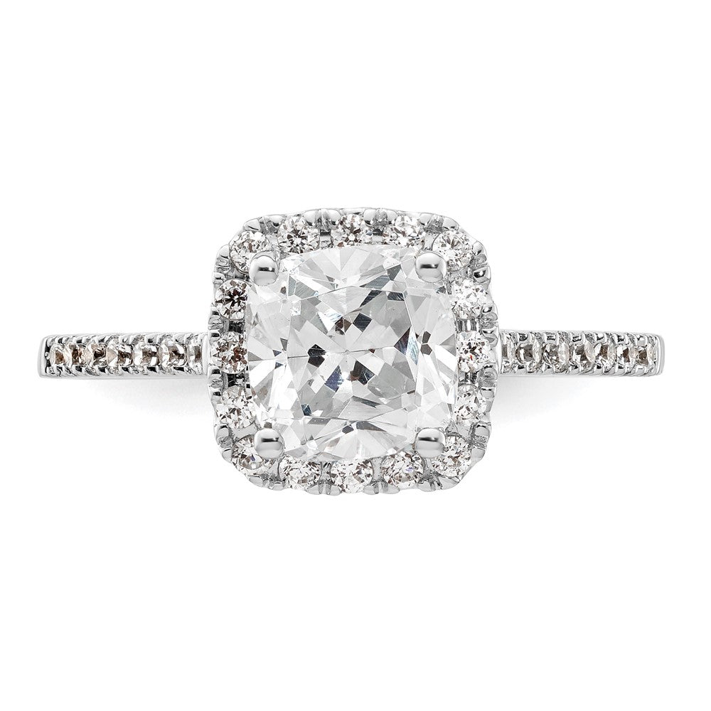 14K Weißgold Kissen Heiligenschein Synthetisch Diamant Verlobungsring