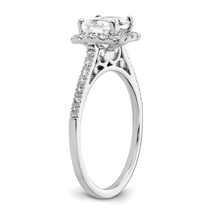 14K Weißgold Kissen Heiligenschein Synthetisch Diamant Verlobungsring
