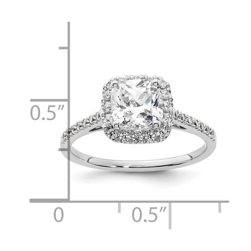 14K Weißgold Kissen Heiligenschein Synthetisch Diamant Verlobungsring