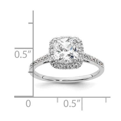 14K Weißgold Kissen Heiligenschein Synthetisch Diamant Verlobungsring