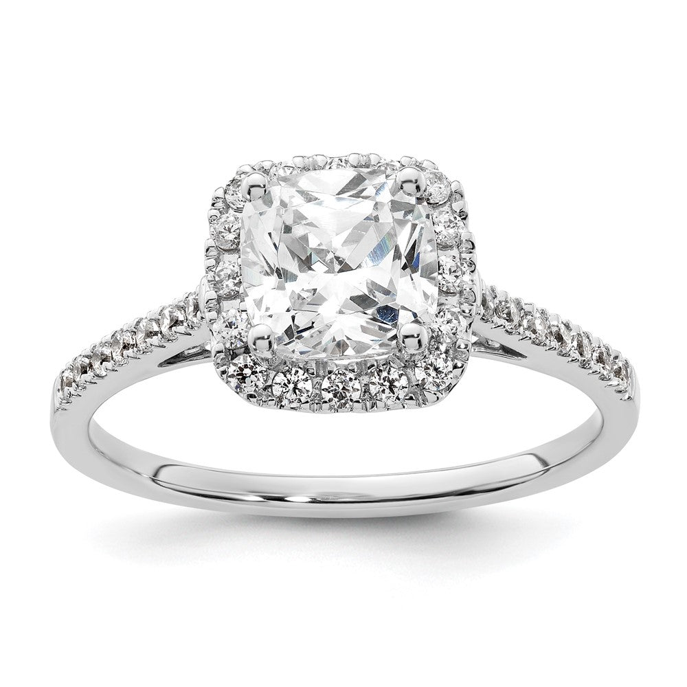 14K Weißgold Kissen Heiligenschein Synthetisch Diamant Verlobungsring