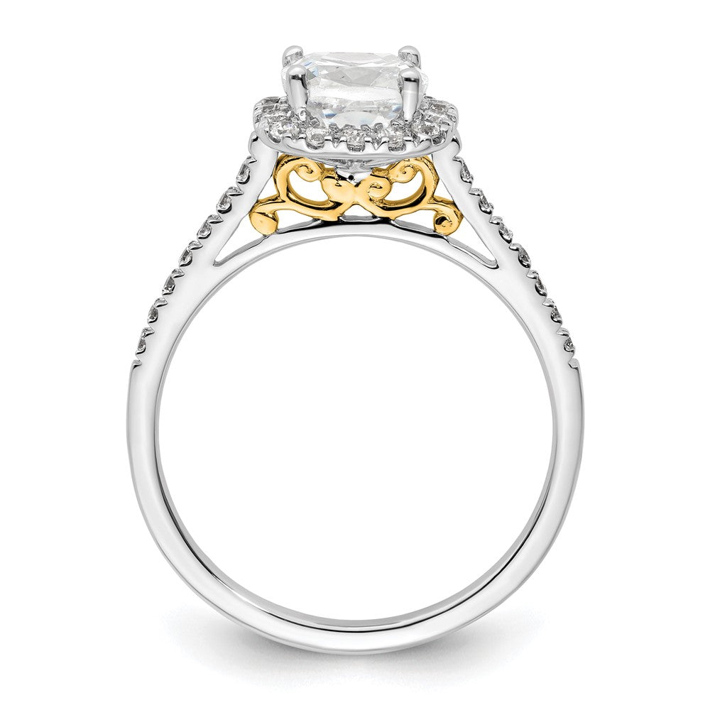 14K Bicolor Kissen Heiligenschein Synthetisch Diamant Verlobungsring