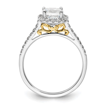 14K Bicolor Kissen Heiligenschein Synthetisch Diamant Verlobungsring