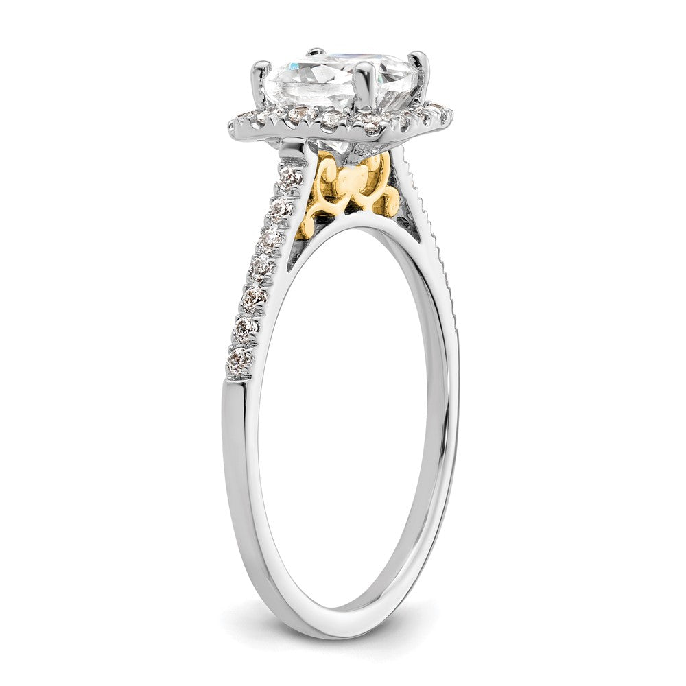 14K Bicolor Kissen Heiligenschein Synthetisch Diamant Verlobungsring