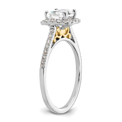 14K Bicolor Kissen Heiligenschein Synthetisch Diamant Verlobungsring