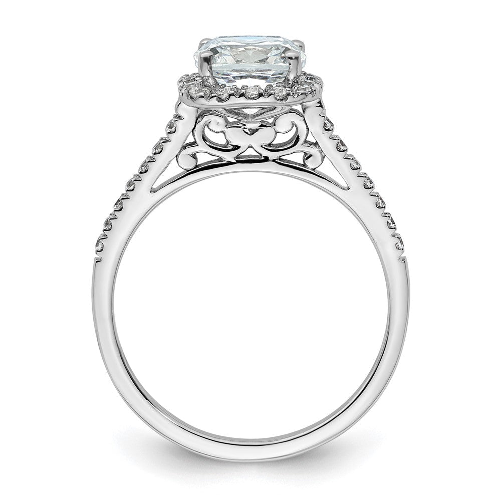 14K Weißgold Kissen Heiligenschein Synthetisch Diamant Verlobungsring