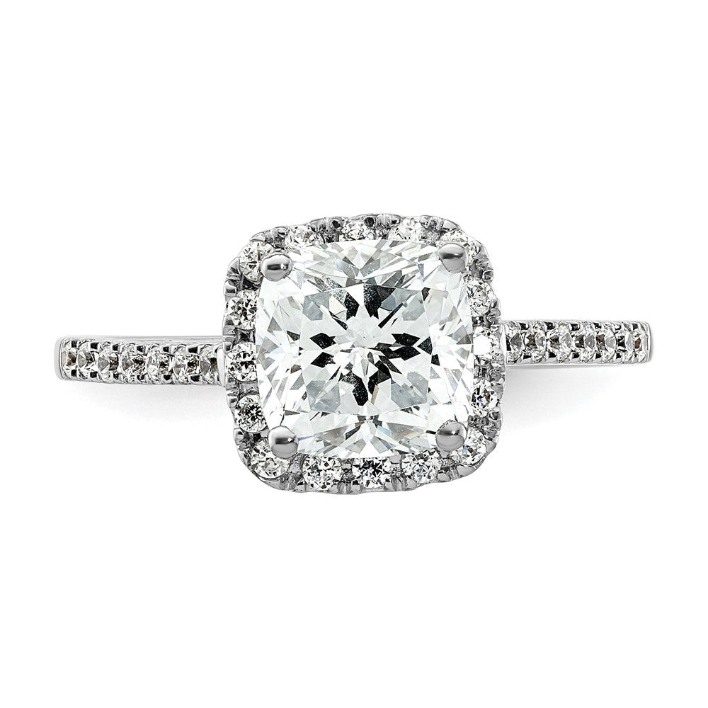 14K Weißgold Kissen Heiligenschein Synthetisch Diamant Verlobungsring
