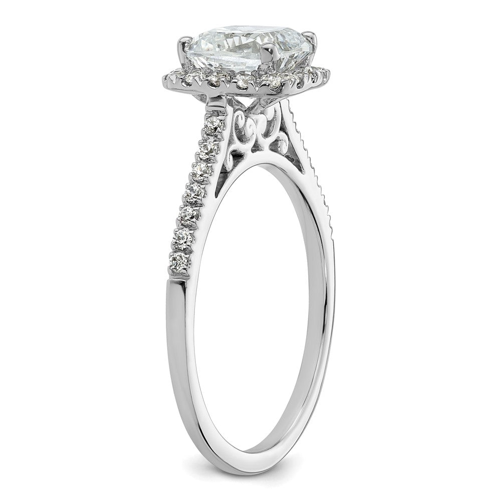 14K Weißgold Kissen Heiligenschein Synthetisch Diamant Verlobungsring