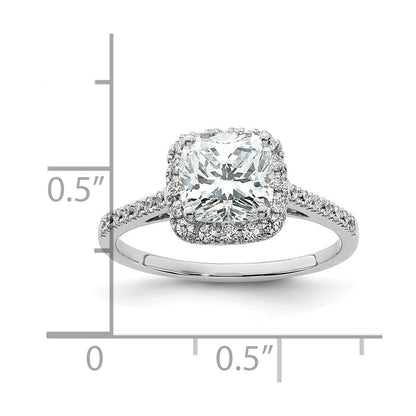 14K Weißgold Kissen Heiligenschein Synthetisch Diamant Verlobungsring