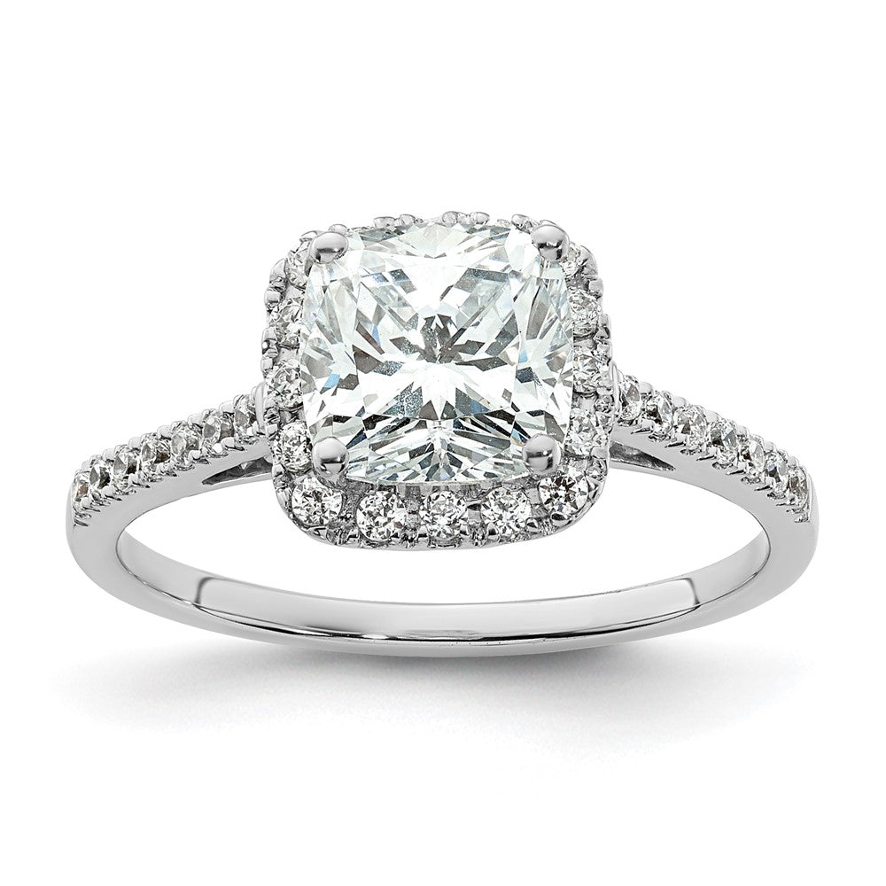 14K Weißgold Kissen Heiligenschein Synthetisch Diamant Verlobungsring