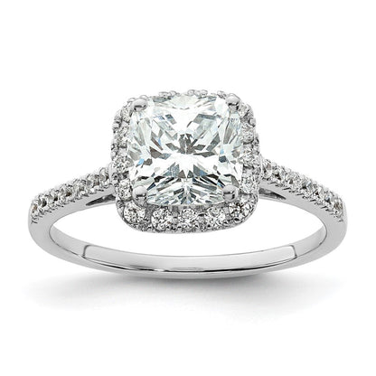 14K Weißgold Kissen Heiligenschein Synthetisch Diamant Verlobungsring