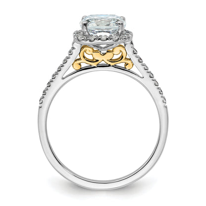 14K Bicolor Kissen Heiligenschein Synthetisch Diamant Verlobungsring