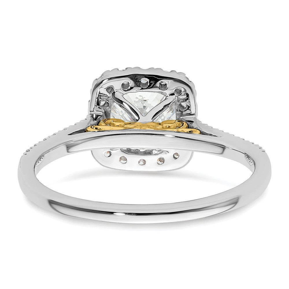 14K Bicolor Kissen Heiligenschein Synthetisch Diamant Verlobungsring