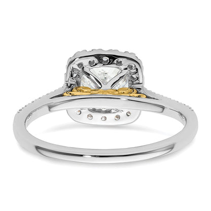 14K Bicolor Kissen Heiligenschein Synthetisch Diamant Verlobungsring