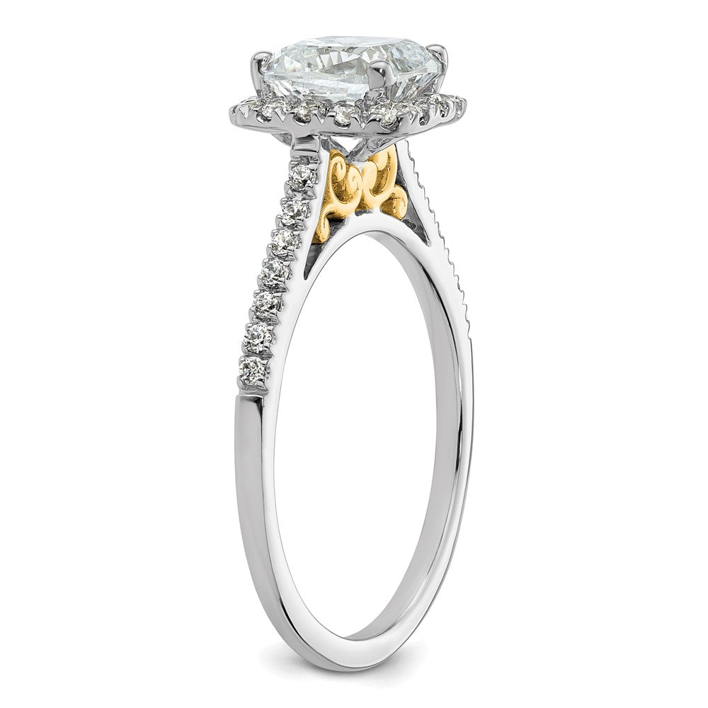14K Bicolor Kissen Heiligenschein Synthetisch Diamant Verlobungsring