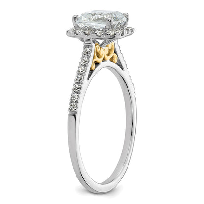 14K Bicolor Kissen Heiligenschein Synthetisch Diamant Verlobungsring
