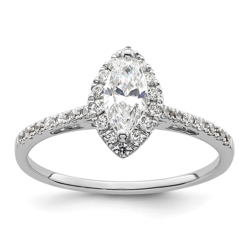 14K Weißgold Heiligenschein (holds 1/3 Karat (7.0x3.5mm) Marquise Mittig) 1/4 Diamant Halbfassung Verlobungsring
