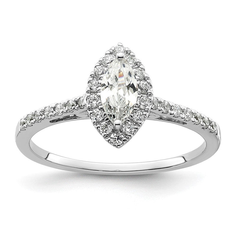 14K Weißgold Heiligenschein (holds 1/2 Karat (8x4mm) Marquise Mittig) 1/4 Karat Diamant Halbfassung Verlobungsring