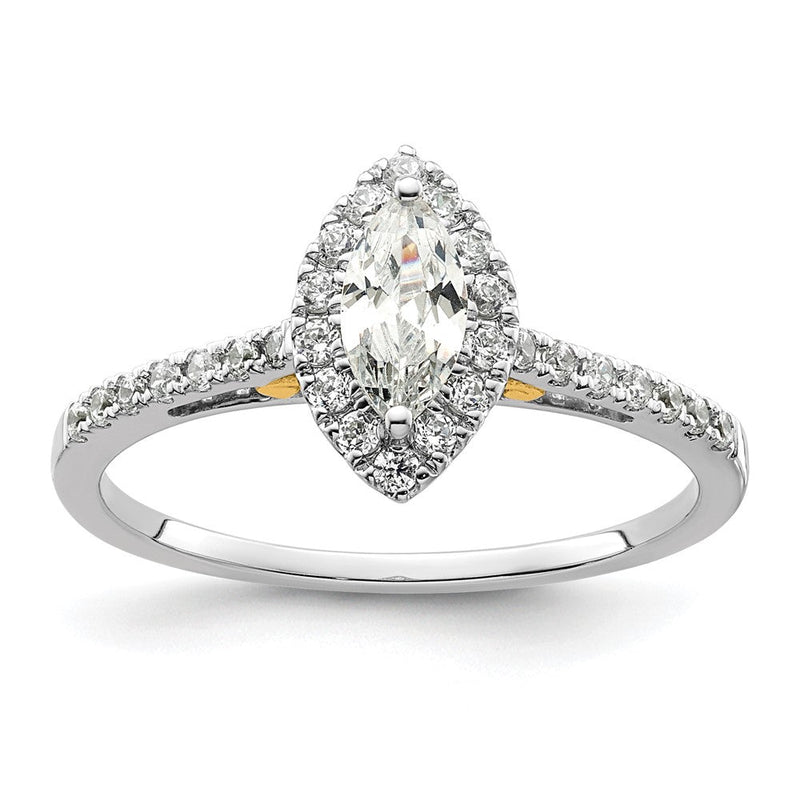 14K Bicolor Gold Bicolor Heiligenschein (holds 1/2 Karat (8x4mm) Marquise Mittig) 1/4 Karat Diamant Halbfassung Verlobungsring