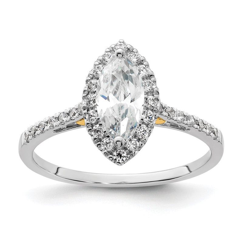 14K Bicolor Gold Bicolor Heiligenschein (holds 3/4 Karat (9.0x4.5mm) Marquise Mittig) 1/3 Karat Diamant Halbfassung Verlobungsring