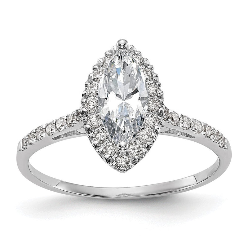 14K Weißgold Heiligenschein (holds 1 Karat (10x5mm) Marquise Mittig) 1/4 Karat Diamant Halbfassung Verlobungsring
