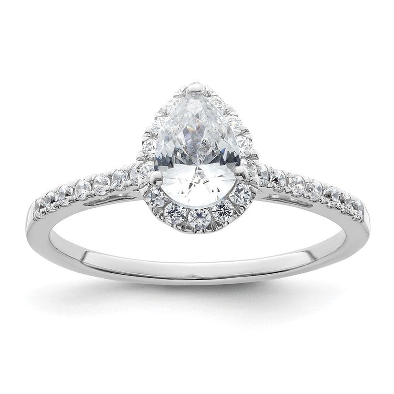 14K Weißgold Heiligenschein (holds 3/4 Karat (7x5mm) Tropfen Mittig) 1/4 Diamant Halbfassung Verlobungsring