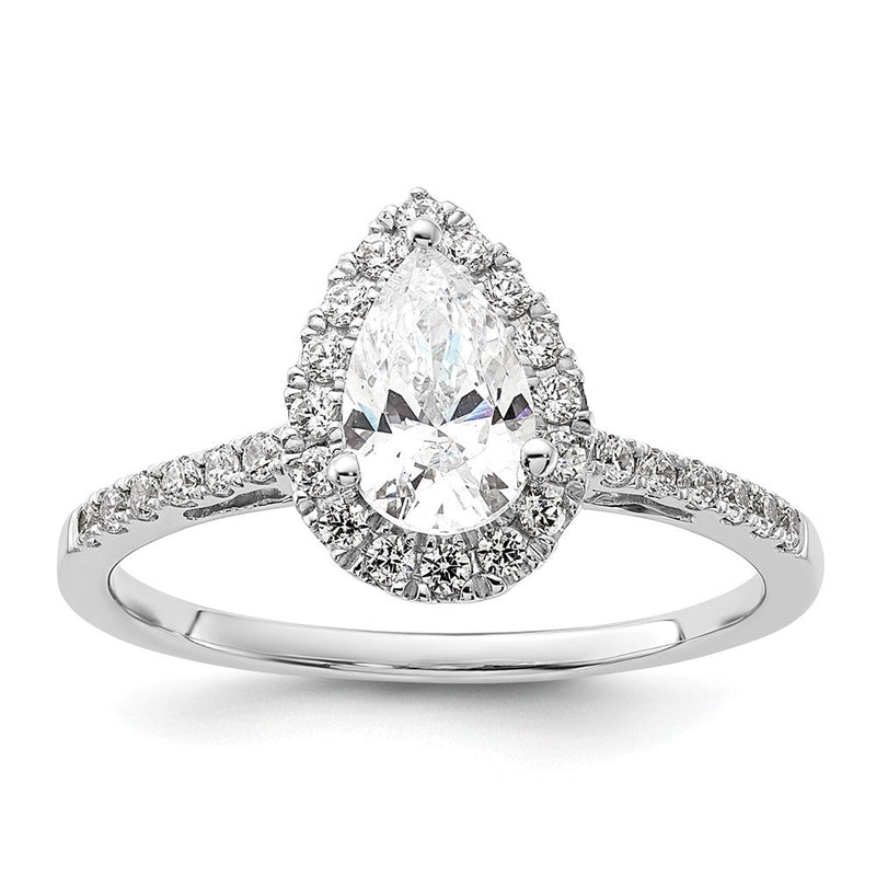 14K Weißgold Heiligenschein (holds 1 Karat (8x5mm) Tropfen Mittig) 1/3 Karat Diamant Halbfassung Verlobungsring