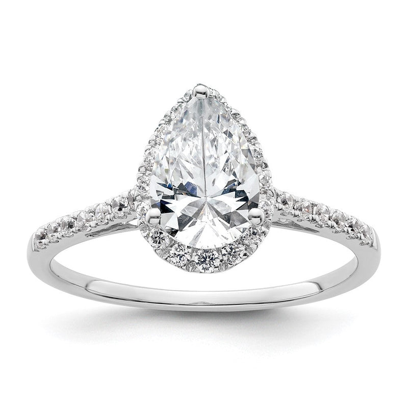 14K Weißgold Heiligenschein (holds 1.5 Karat (9x6mm) Tropfen Mittig) 1/4 Karat Diamant Halbfassung Verlobungsring
