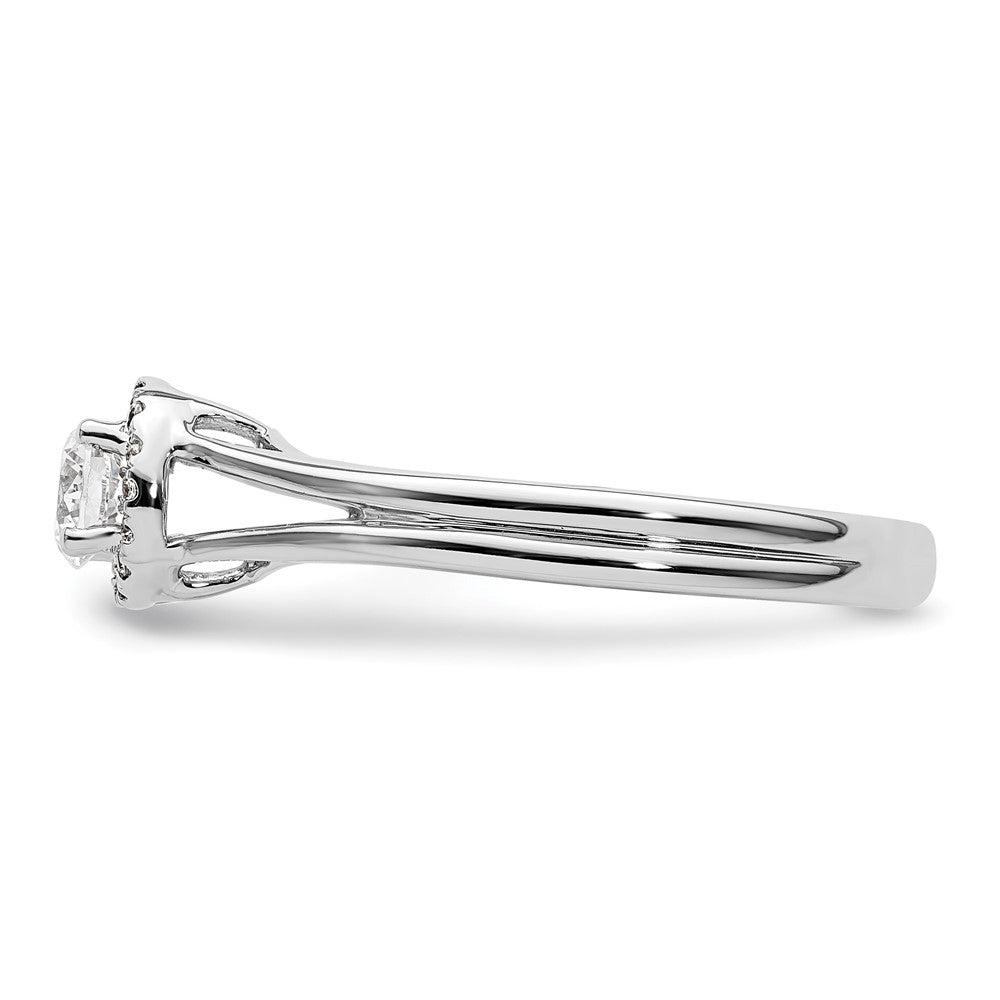 14K Weißgold Rund Heiligenschein Synthetisch Diamant Split Shank Verlobungsring