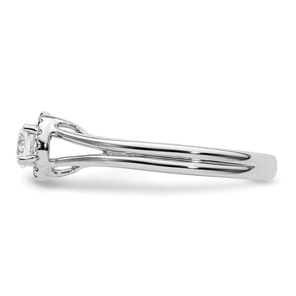 14K Weißgold Rund Heiligenschein Synthetisch Diamant Split Shank Verlobungsring
