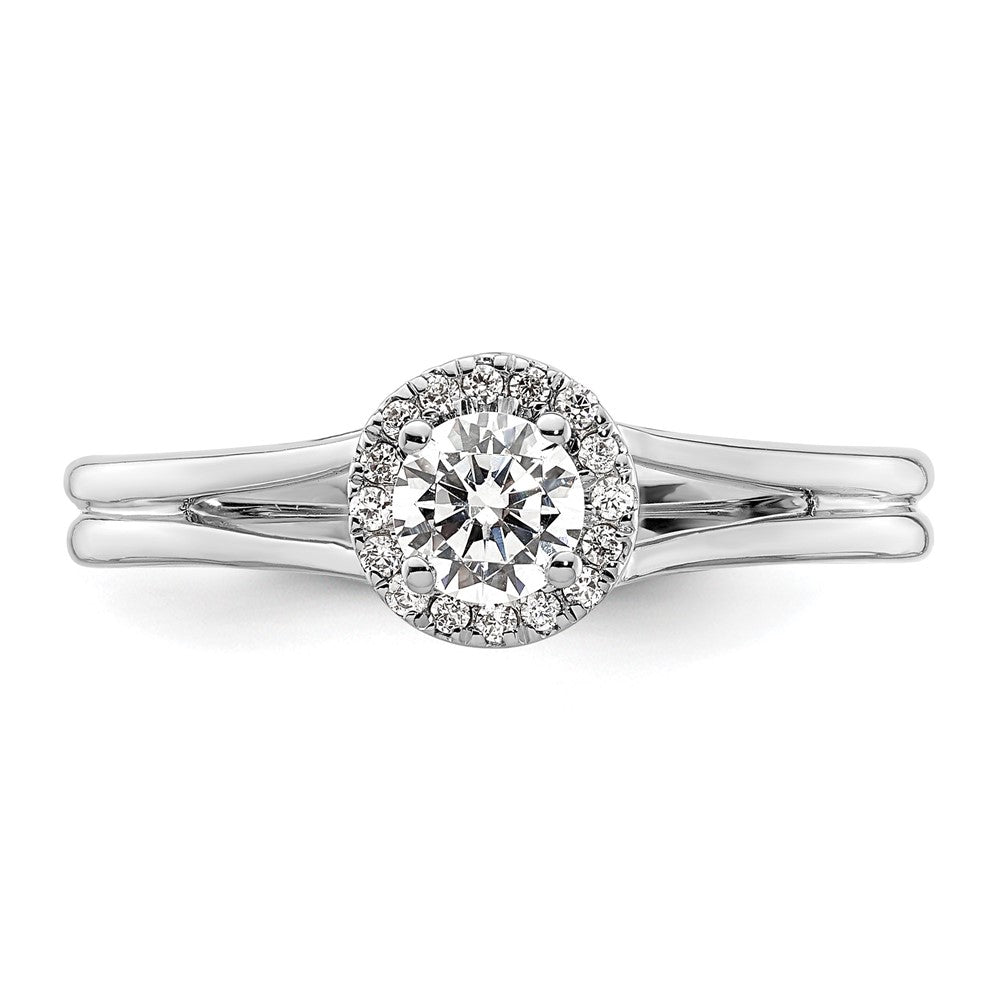 14K Weißgold Rund Heiligenschein Synthetisch Diamant Split Shank Verlobungsring