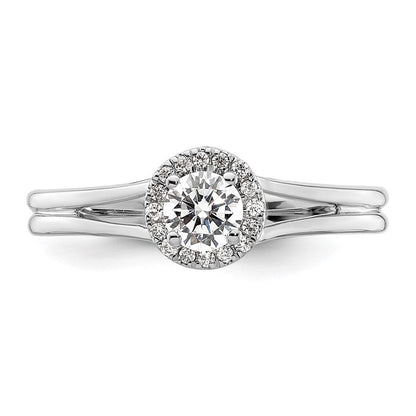 14K Weißgold Rund Heiligenschein Synthetisch Diamant Split Shank Verlobungsring