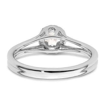 14K Weißgold Rund Heiligenschein Synthetisch Diamant Split Shank Verlobungsring