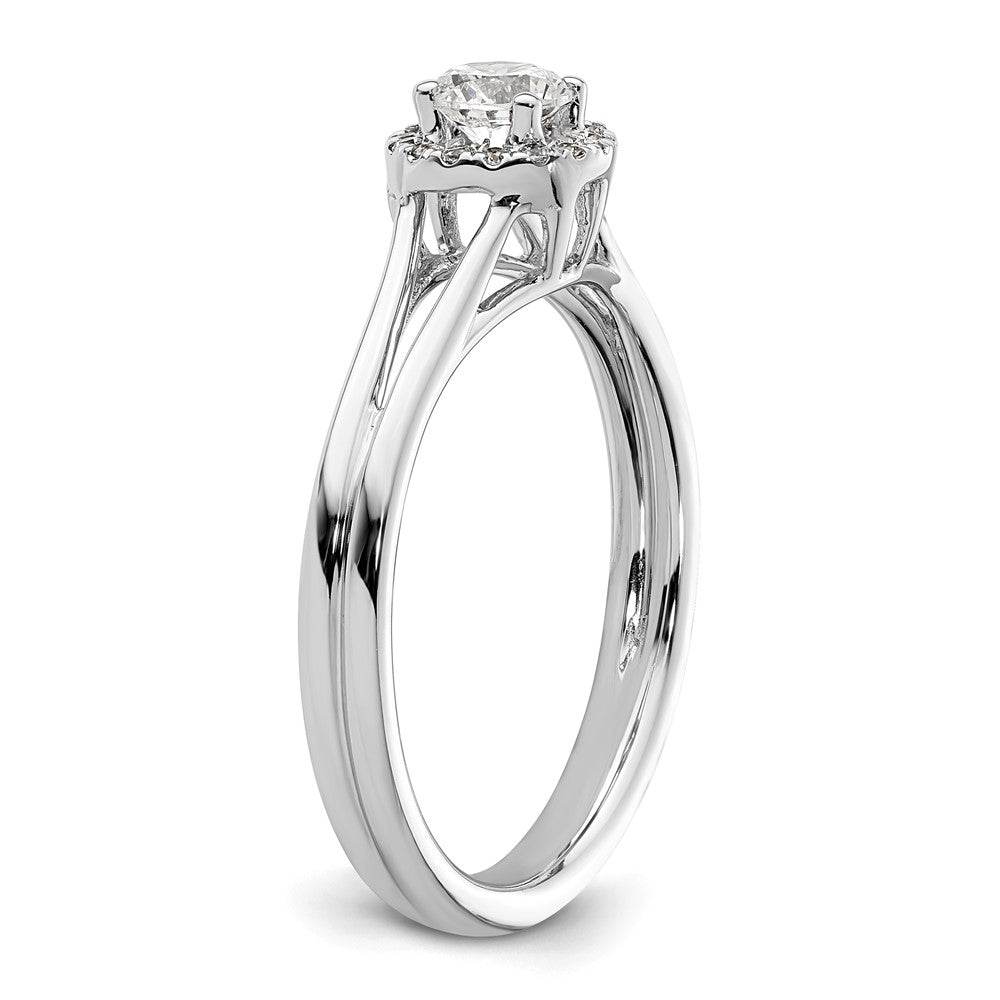 14K Weißgold Rund Heiligenschein Synthetisch Diamant Split Shank Verlobungsring