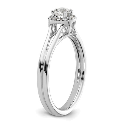 14K Weißgold Rund Heiligenschein Synthetisch Diamant Split Shank Verlobungsring