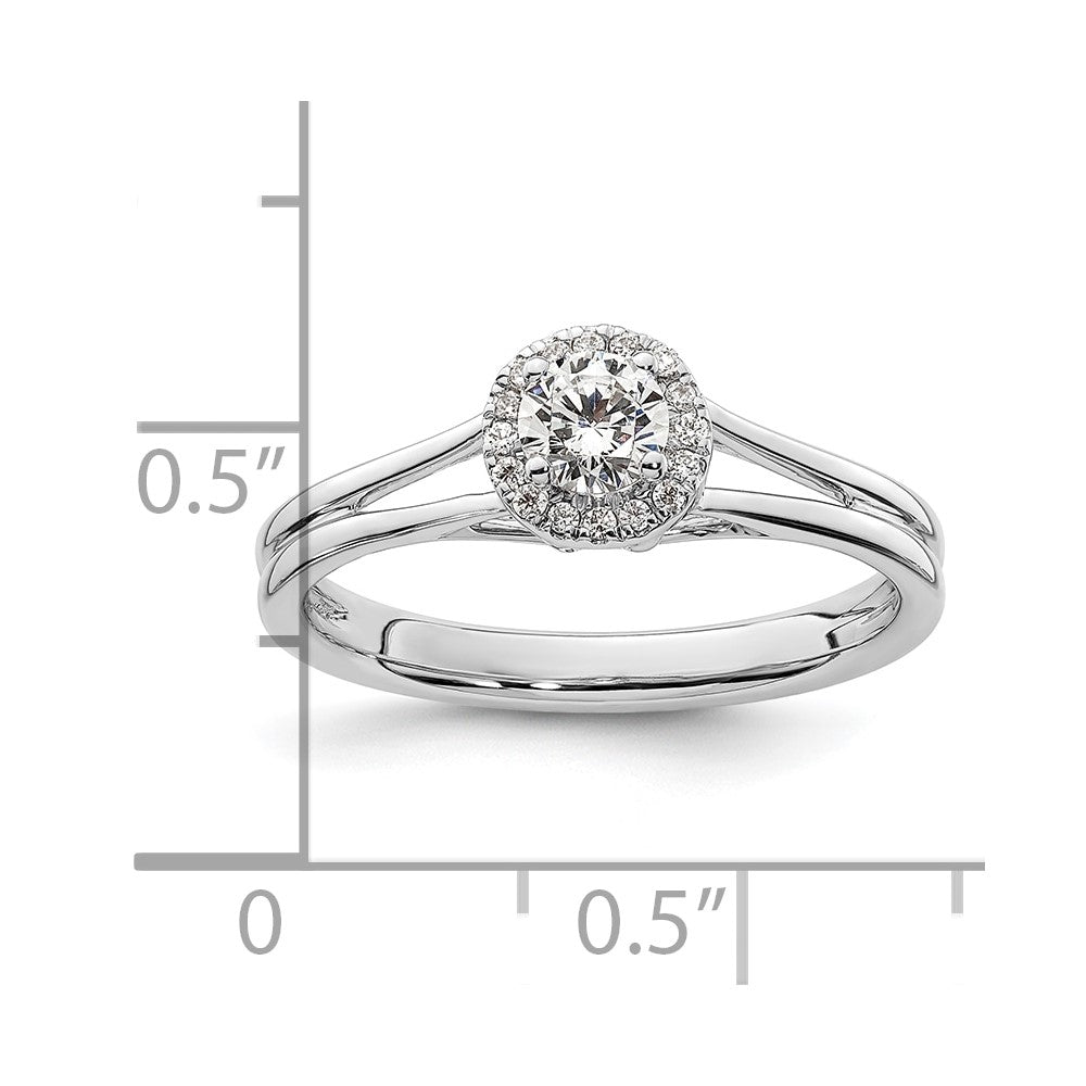 14K Weißgold Rund Heiligenschein Synthetisch Diamant Split Shank Verlobungsring
