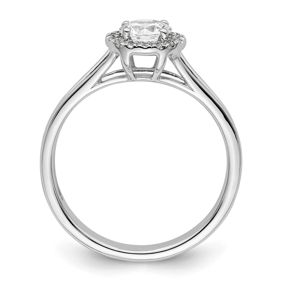 14K Weißgold Rund Heiligenschein Synthetisch Diamant Split Shank Verlobungsring