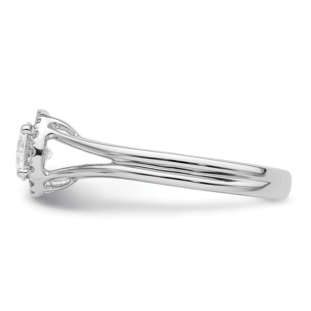 14K Weißgold Rund Heiligenschein Synthetisch Diamant Split Shank Verlobungsring