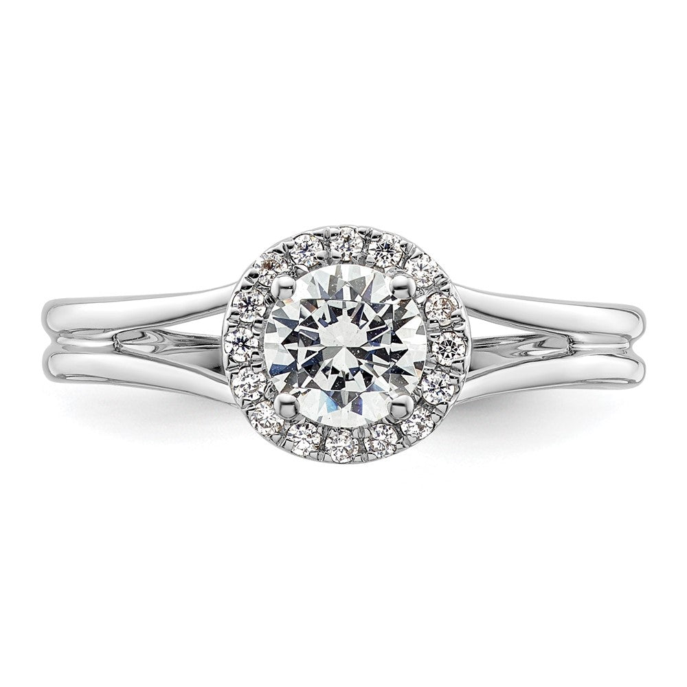 14K Weißgold Rund Heiligenschein Synthetisch Diamant Split Shank Verlobungsring