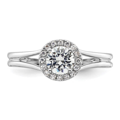 14K Weißgold Rund Heiligenschein Synthetisch Diamant Split Shank Verlobungsring