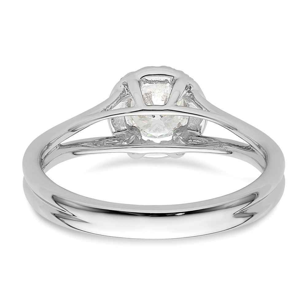 14K Weißgold Rund Heiligenschein Synthetisch Diamant Split Shank Verlobungsring