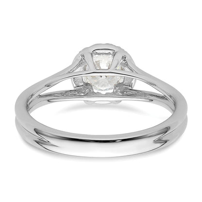 14K Weißgold Rund Heiligenschein Synthetisch Diamant Split Shank Verlobungsring