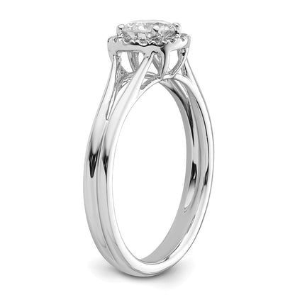 14K Weißgold Rund Heiligenschein Synthetisch Diamant Split Shank Verlobungsring