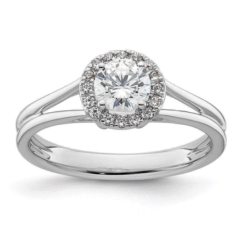 14K Weißgold Rund Heiligenschein Synthetisch Diamant Split Shank Verlobungsring