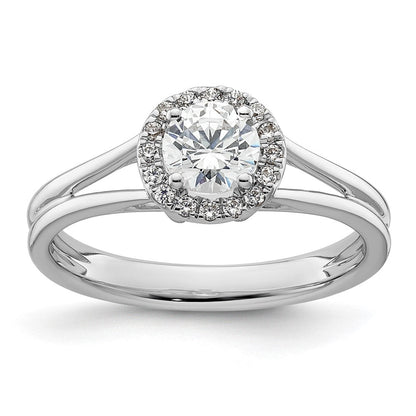 14K Weißgold Rund Heiligenschein Synthetisch Diamant Split Shank Verlobungsring