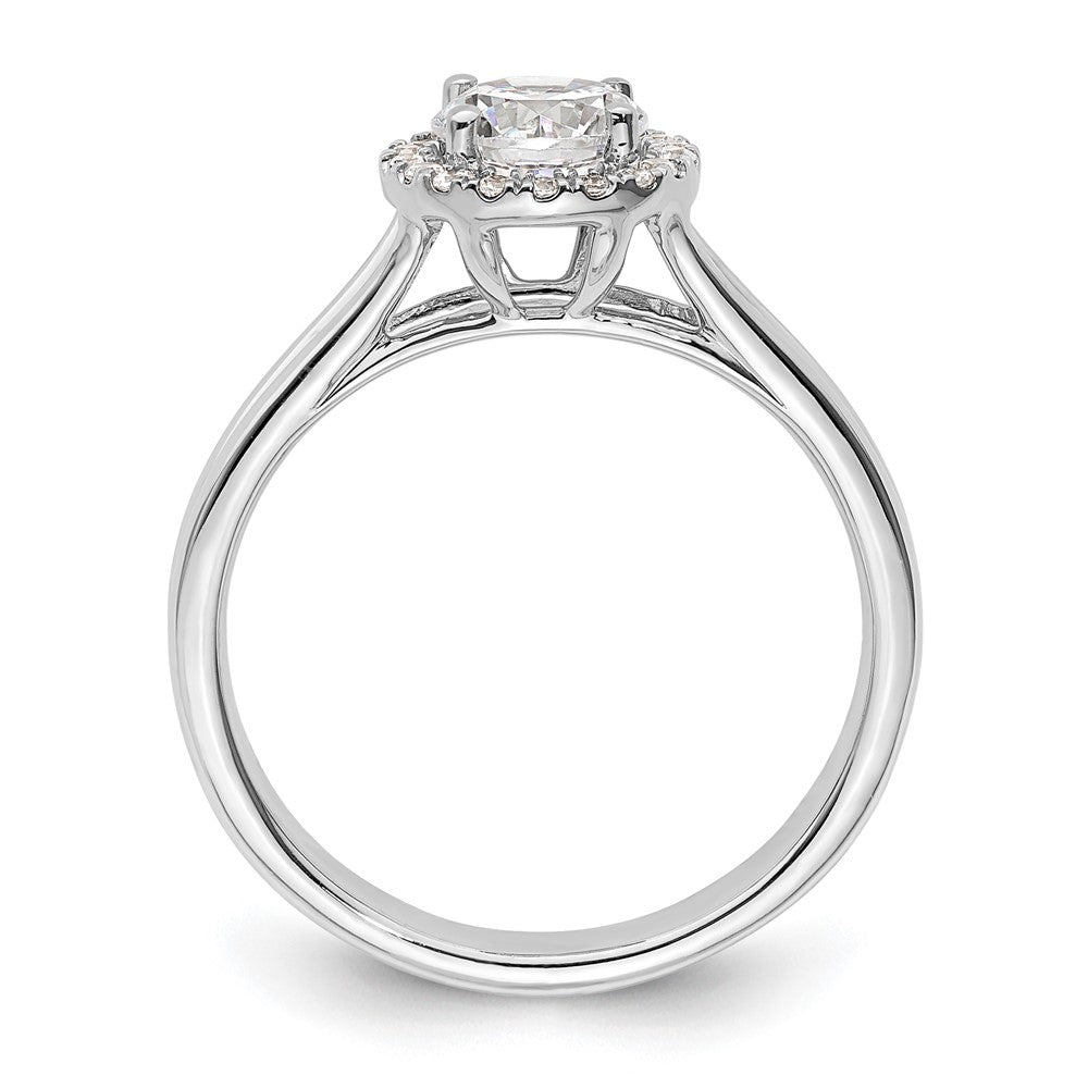 14K Weißgold Rund Heiligenschein Synthetisch Diamant Split Shank Verlobungsring