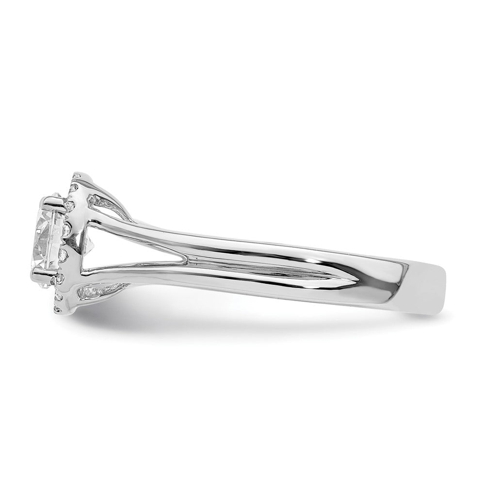 14K Weißgold Rund Heiligenschein Synthetisch Diamant Split Shank Verlobungsring