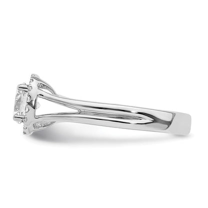 14K Weißgold Rund Heiligenschein Synthetisch Diamant Split Shank Verlobungsring